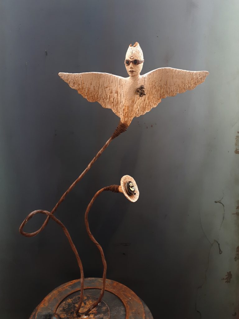 Frilley-steam bird-sculpture-mtal-cramique-contemporaine-Occitanie